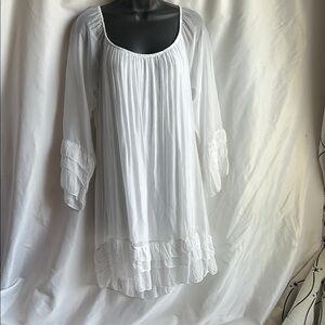 NT by Amati Italian Silk Ivory Ruffled 3/4 Sleeve Tunic